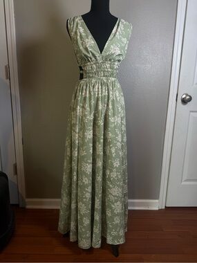 indulge Sage Green Floral V-Neck Smocked Maxi Dress